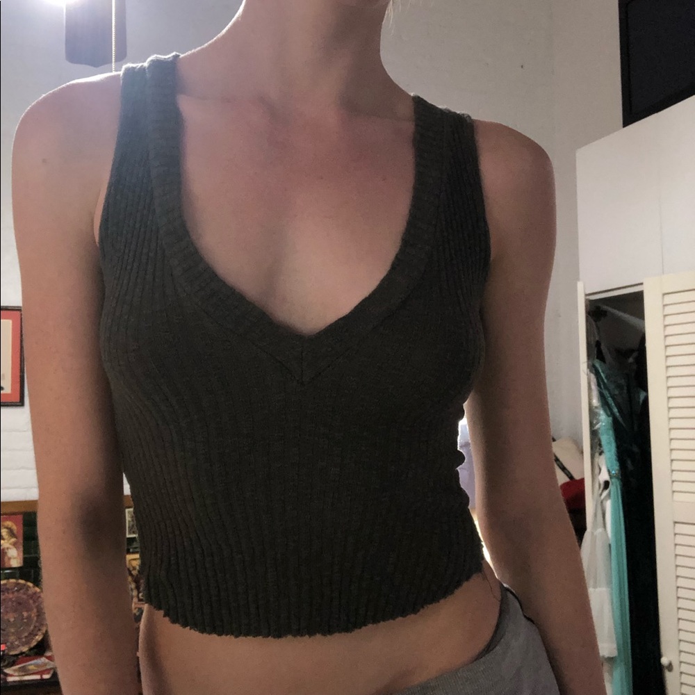 UO grey deep v neck top